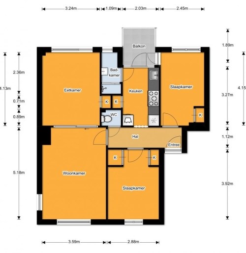 Appartement - Oosterengweg/Hilversum (€860.00/72.00m2)