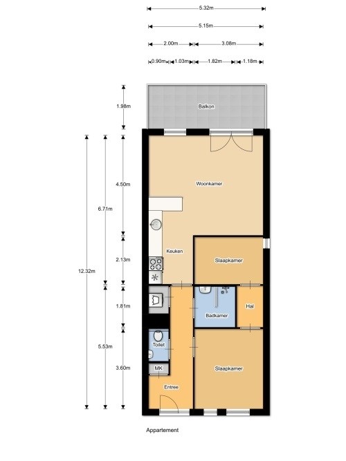 Appartement - Vinkenstraat/Zaandam (€900.00/63.00m2)