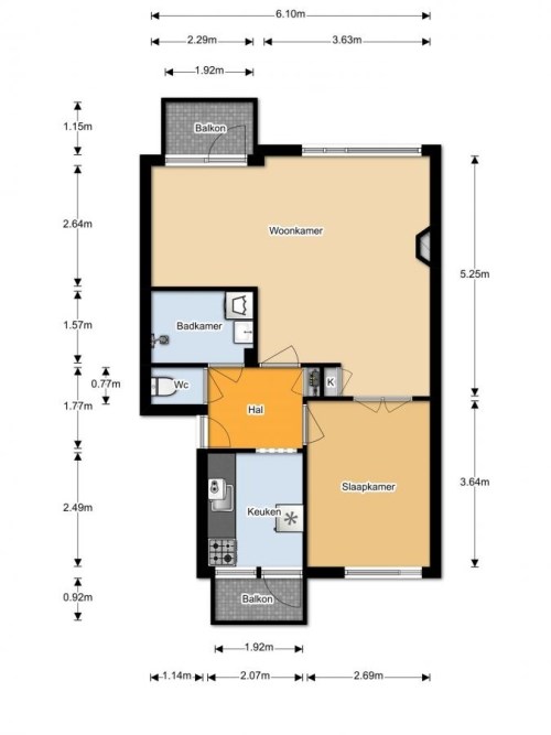 Appartement - Wijnbesstraat/Nijmegen (€840.00/49.00m2)